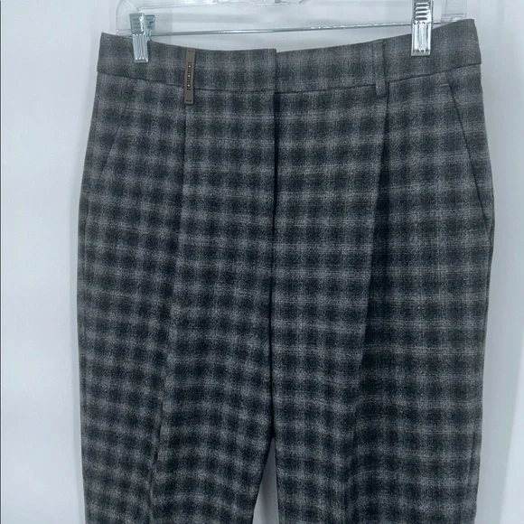 Peserico IT 42 Gray Plaid Virgin Wool Cropped Tailored Pants US 6 - Picture 5 of 14